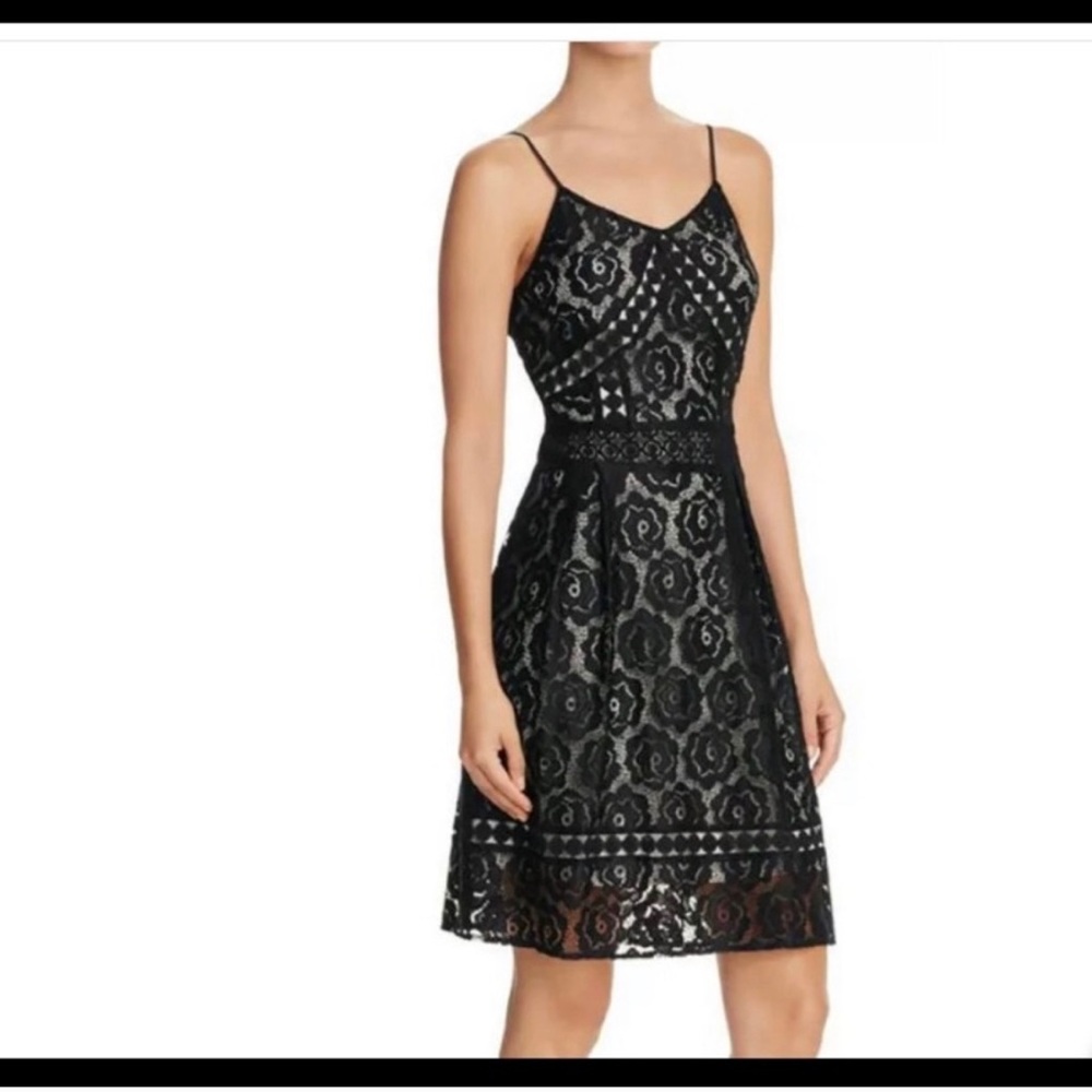 Aqua Spaghetti Strap Black Lace Cocktail Dress